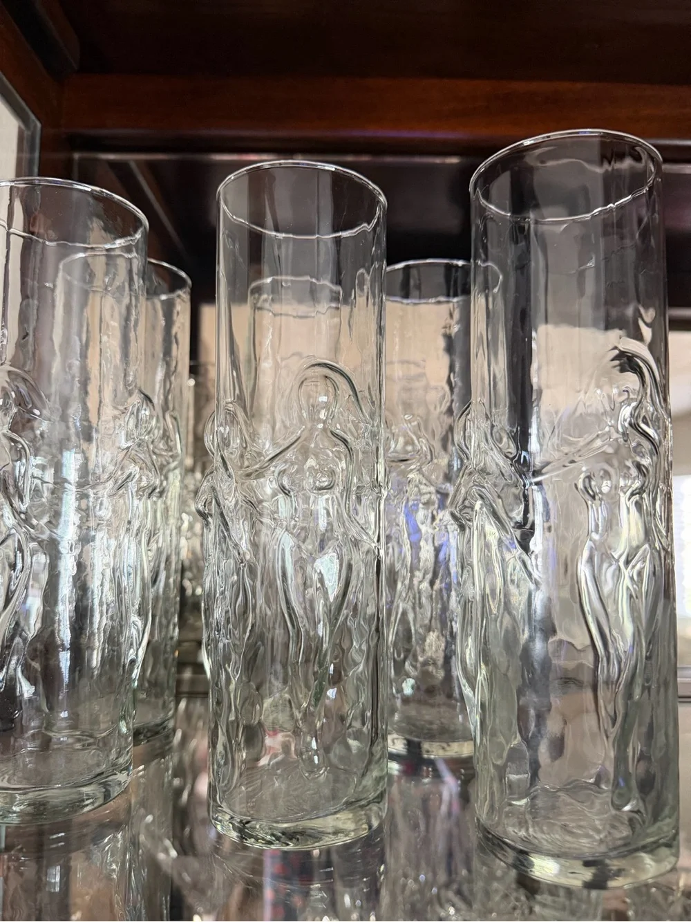Vintage Clear Textured highball or beer Glasses - 3d women’s body. Set of 6
